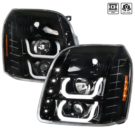 Spec-D Tuning 07-12 GMC Yukon Shape Halo Pro Headlights 2LHP-DEN07BK-V2-TM